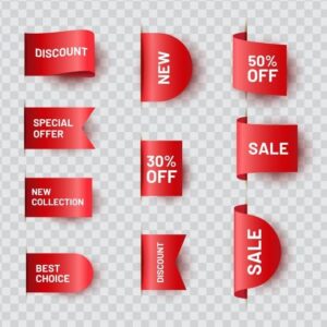 Premium Vector _ Red realistic ribbon price tag set_ sale offer label collection